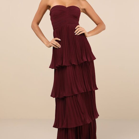 Lulus Seriously Sensational Plum Purple Strapless Tiered Maxi Dress - Size S - Picture 1 of 1